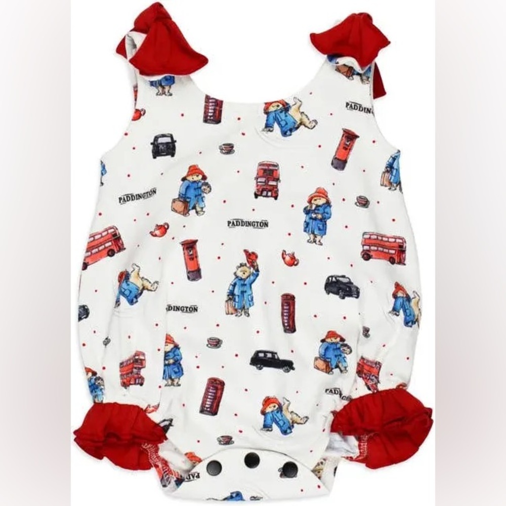 L'ovedbaby Paddington Print Ruffle Baby One-Piece